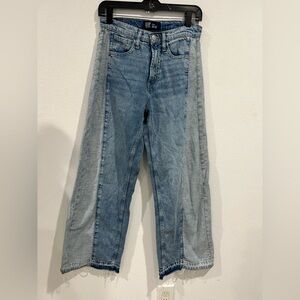 GAP High Rise Wide Leg Two Tone Panel Jeans 2/26R Y2K Raw Hem
